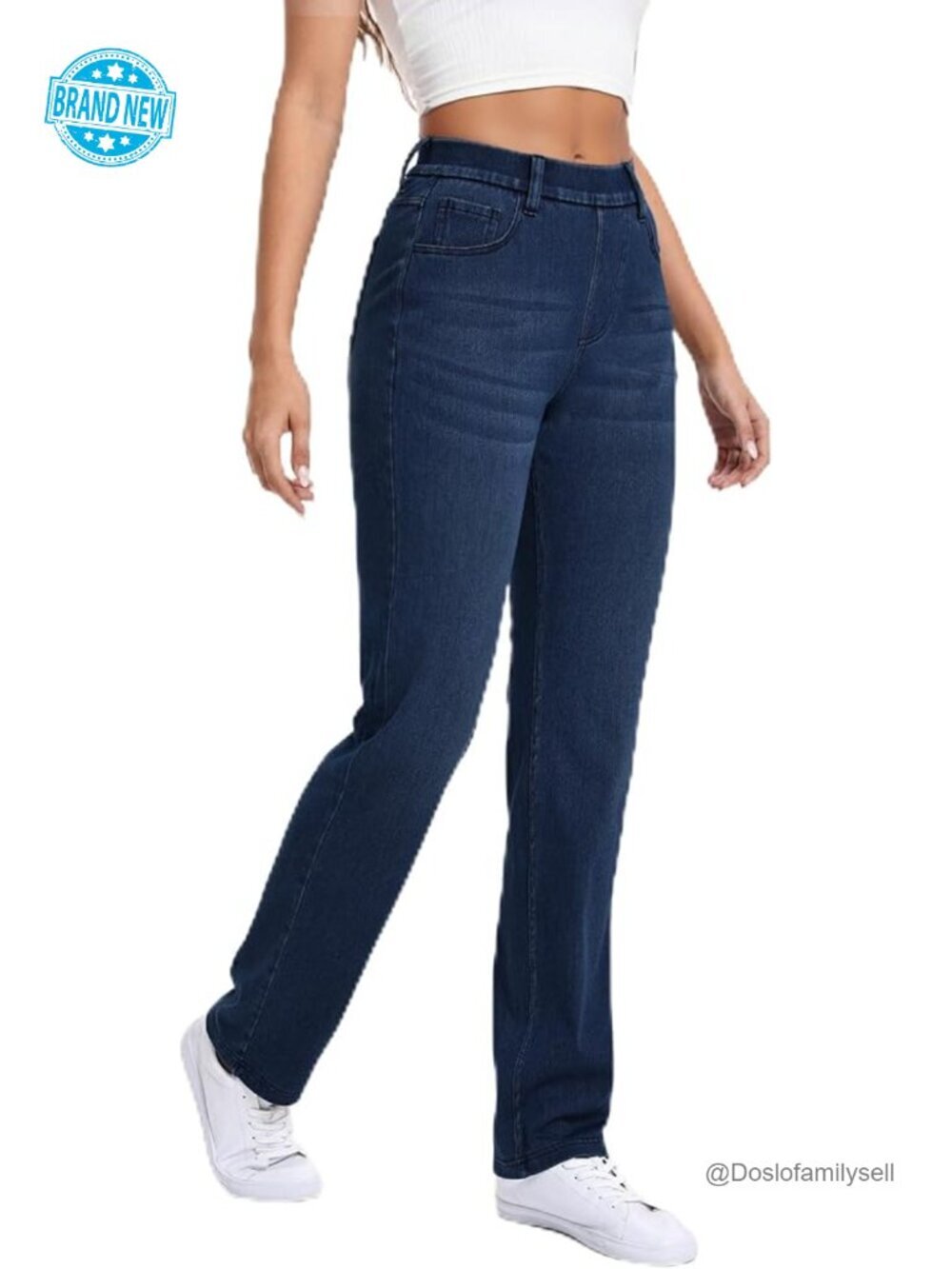 Straight Leg Jeans Stretch Sweatpant Jeans Pull on High Waisted Comfort Soft